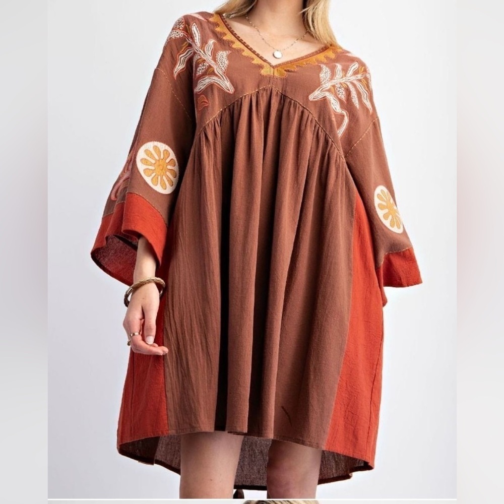 Easel Embroidered Oversized Babydoll Dress NWT